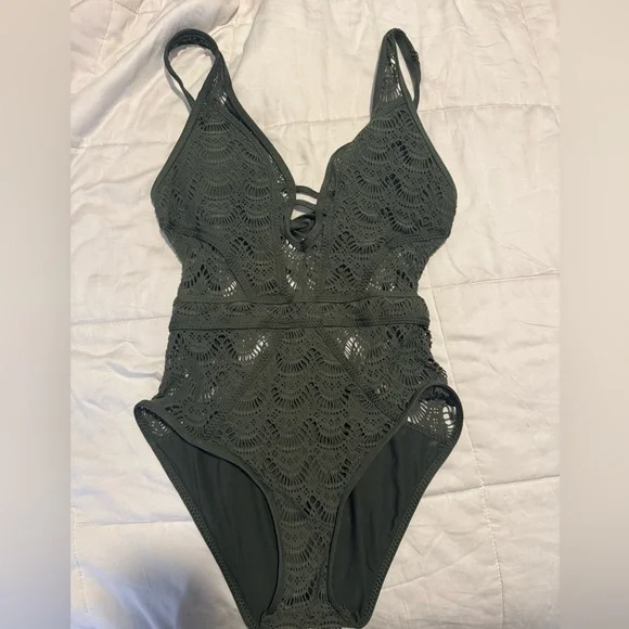 Becca Swim Olive Green Lace One Piece - Picture 3 of 4